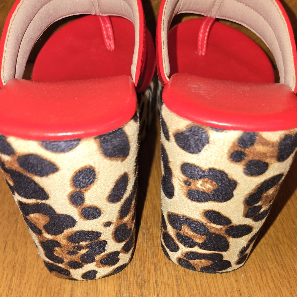 Red and Leopard Print Wedge Heels - Picture 3 of 7